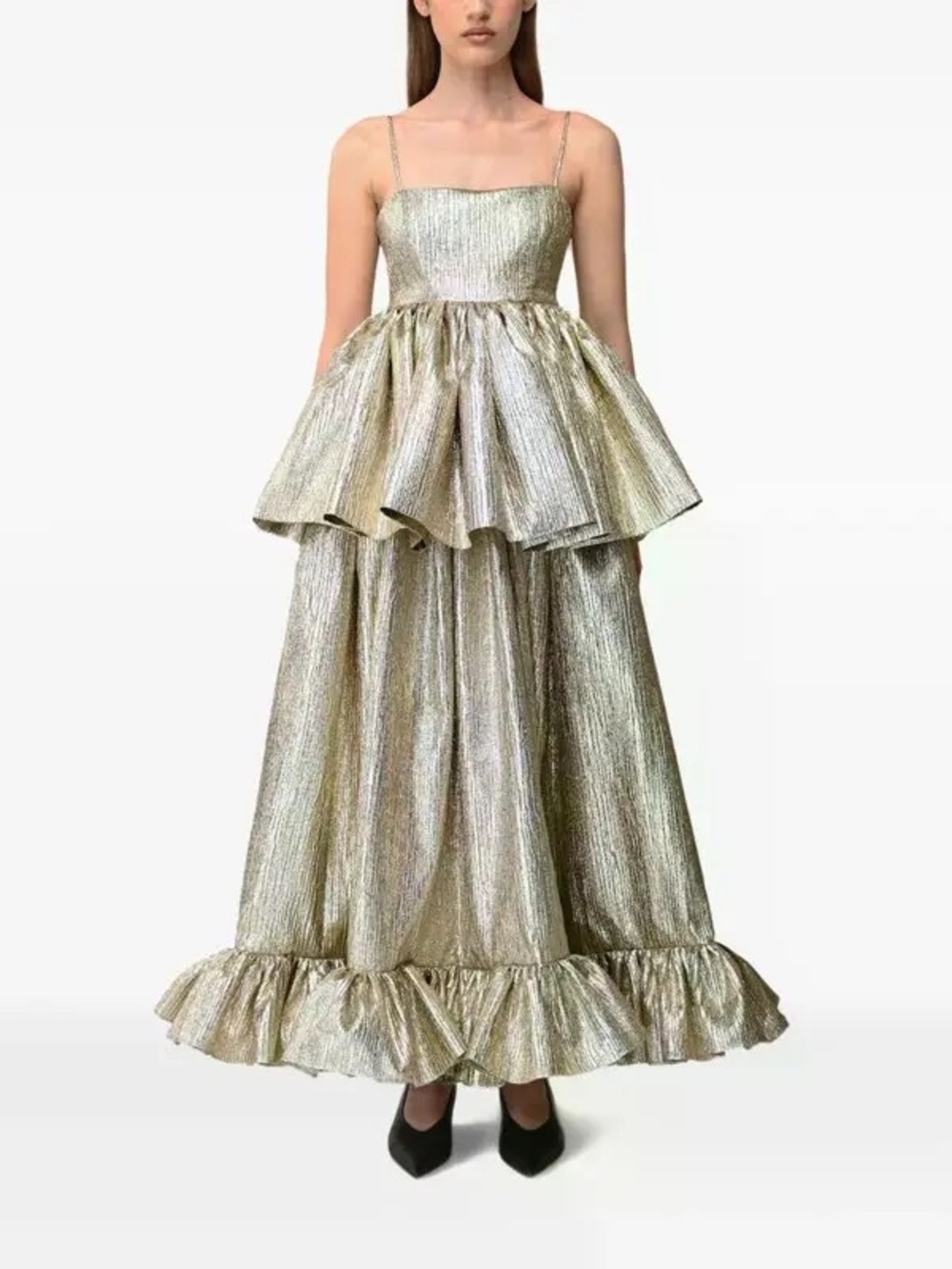 Anouki metallic gold peplum dress